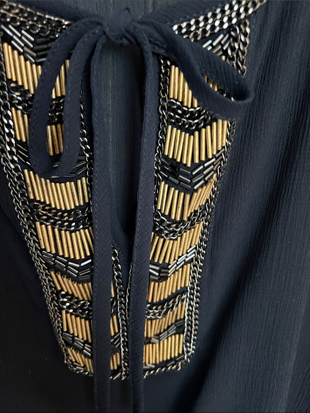 CACHE circa 2008! sheer navy blouse with beading! PERFECT CONDITION XS - Picture 3 of 7